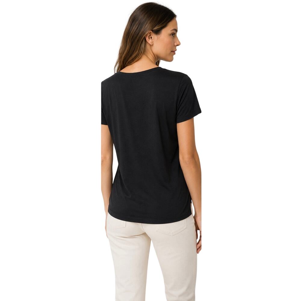 Theory Black Silk Cotton V-Neck Short Sleeve Tee, Luxury Basic, Women's Small